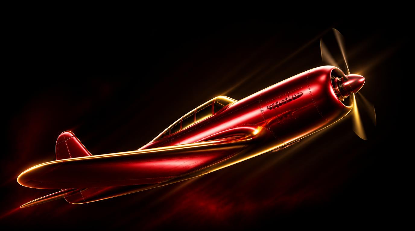 Avión rojo estilo Aviator con luz dorada